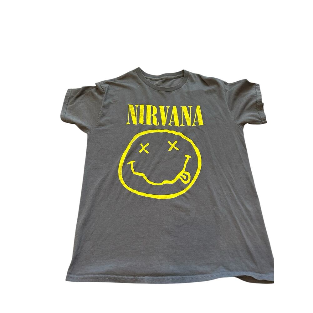 Y2K Nirvana Smiley Graphic Tee Medium Band‎ T-Shirt Grunge Rock Vintage